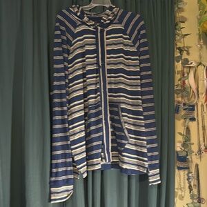 Lucky Brand XXL blue and white striped button-down lightweight hoodie